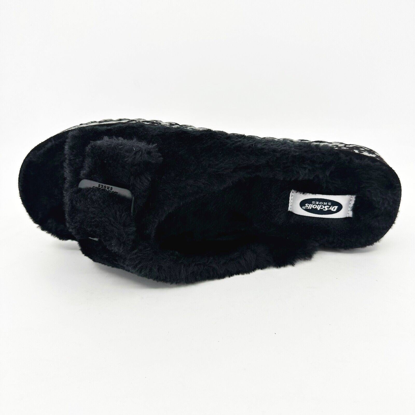 Dr Scholls Staycay OG Black Faux Fur Womens Slippers Open Toe Sandals