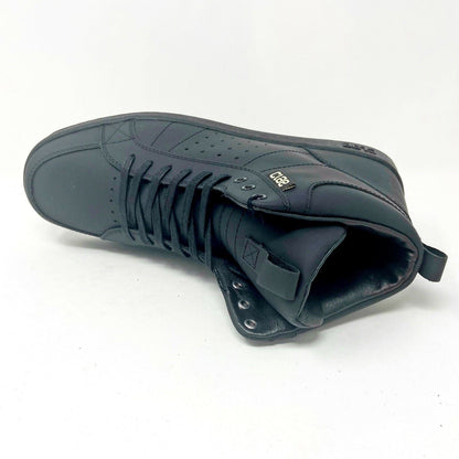 Clae Russell Coated Black Leather Mens Premium Mid Casual Sneakers