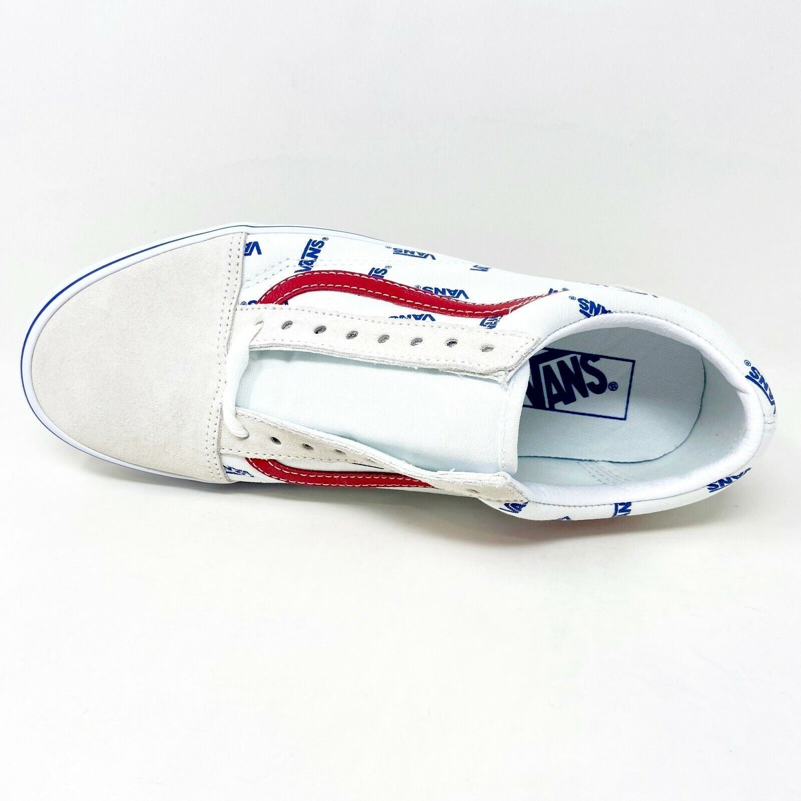 Vans Old Skool True White Red Mens Logo Suede Casual Shoes Sneakers