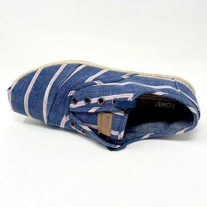 Toms Cardones Navy Washed Stripe Rope Womens Size 9 Canvas Flat Shoes